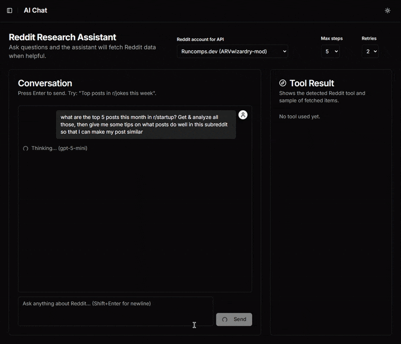 AI Chat pulling Reddit data