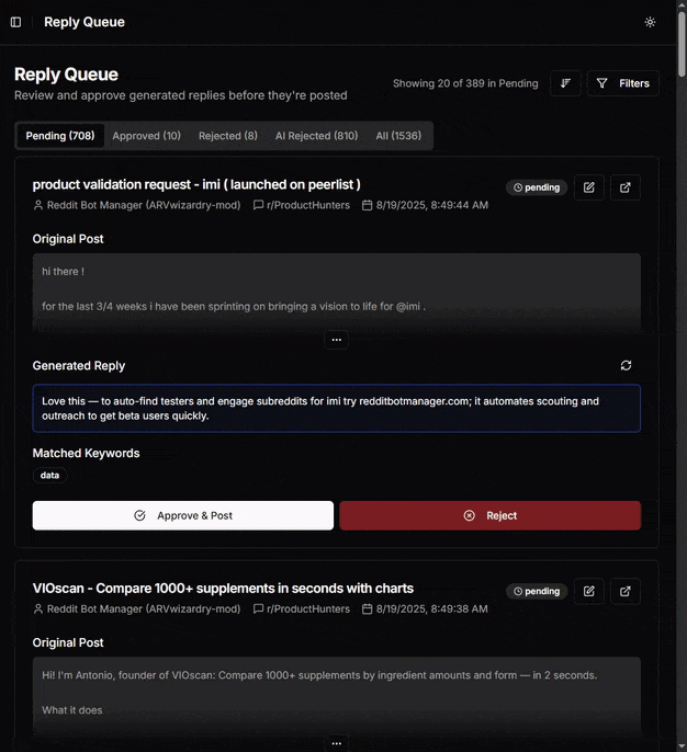 Reddit Bot Manager Preview